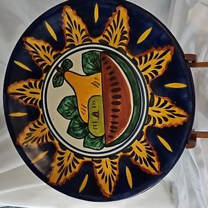 Signed Mexican Amora Handcrafted Pottery Colorful Plate Wall Hanging